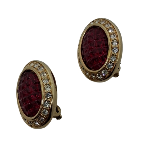Vintage Swarovski Ruby Red & Crystal Clip-On Earrings - Picture 4 of 6
